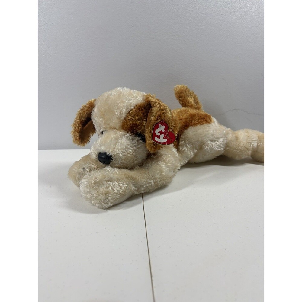 Ty Classic Scraps Dog Plush Beige Brown Fluffy With Hang Tag 16 Inch 2001